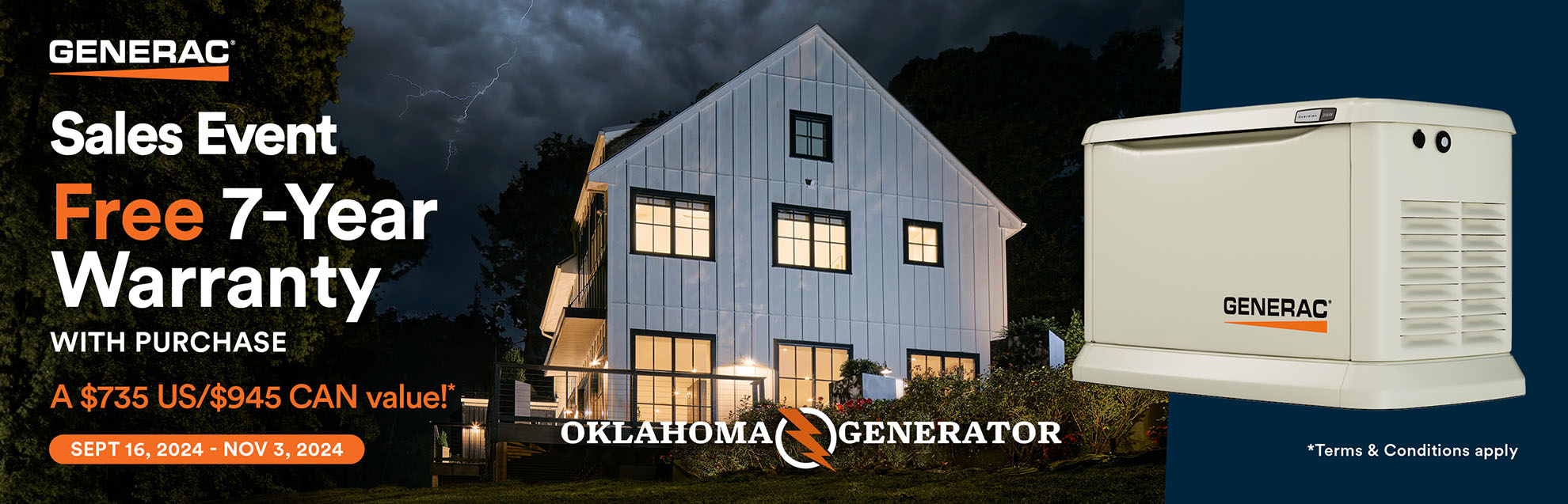 Free 7-Year Generator Warranty with Purchase | Oklahoma Generator